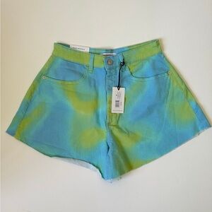 WEWOREWHAT Flare ZVI Tie Dye High Rise Bell Stretch Twill Denim Shorts NWT~ 28